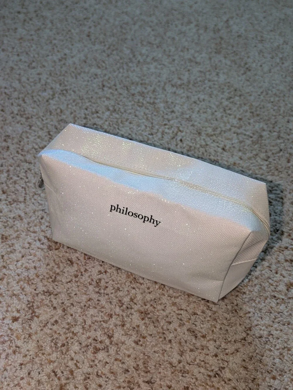 NEW small white iridescent shimmer Philosophy cosmetic bag